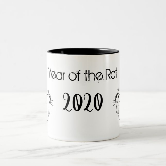 Tasse 2 Couleurs Année de la souris Rat 2020 avec texte (Centre)