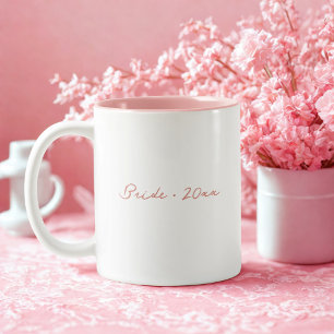 Tasse 2 Couleurs Année de mariage à l'écriture minimale rose