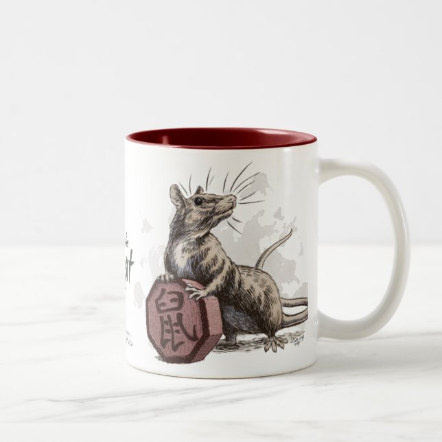 Tasse 2 Couleurs Année du Rat chinois Zodiac Art (Droit)