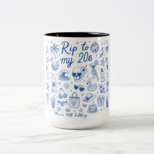 Tasse 2 Couleurs anniversaire 20 ans bleu plage personnalisé dessin