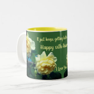 Tasse 2 Couleurs Anniversaire Amour Jaune Roses Fleur Personnalisé