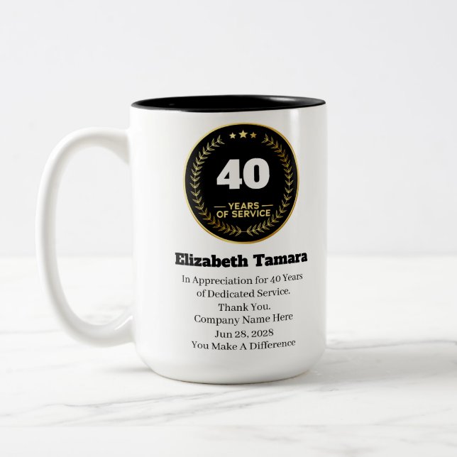 Tasse 2 Couleurs Anniversaire du travail de 40 ans | Appréciation d (Gauche)