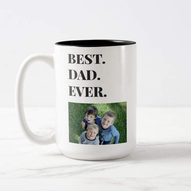 Tasse 2 Couleurs Anniversaire Meilleur Papa Jamais Enfants Photo (Gauche)