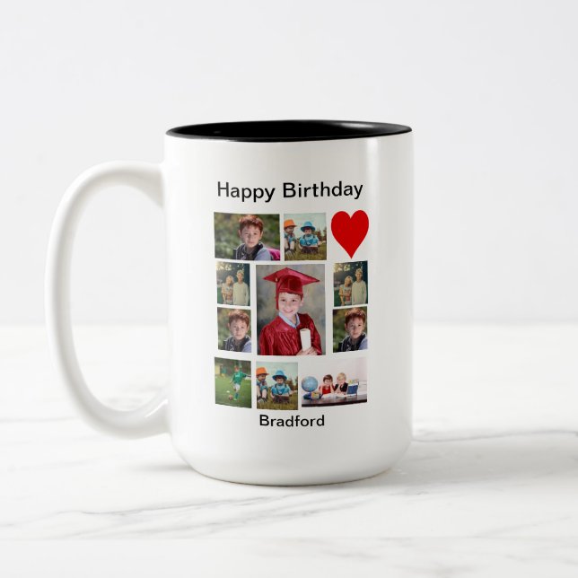 Tasse 2 Couleurs Anniversaire moderne personnalisé 11 Photo Collage (Gauche)
