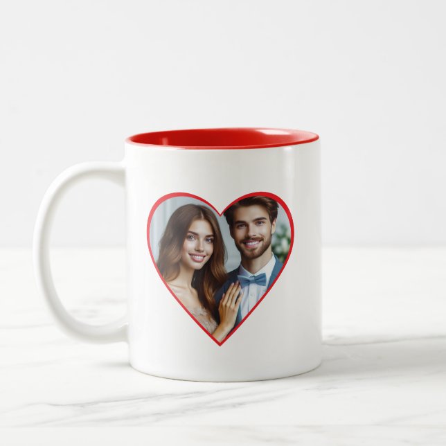 Tasse 2 Couleurs Anniversaire personnalisé Coeur photo rouge (Gauche)