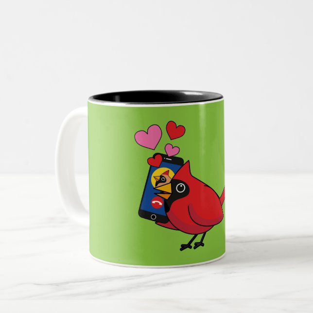 Tasse 2 Couleurs Appels d'accouplement Cardinal Bird Love (Devant gauche)