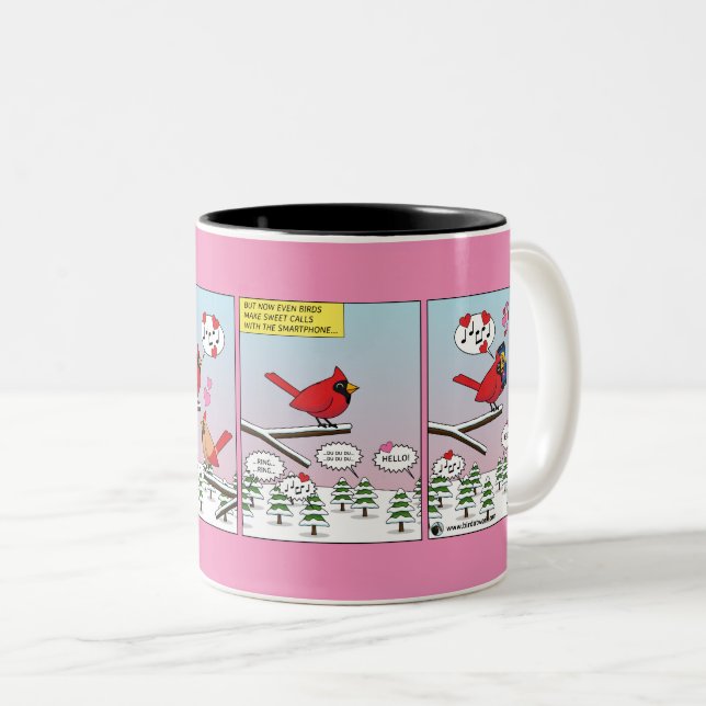 Tasse 2 Couleurs Appels de accouplement d'oiseaux modernes comique (Devant droit)
