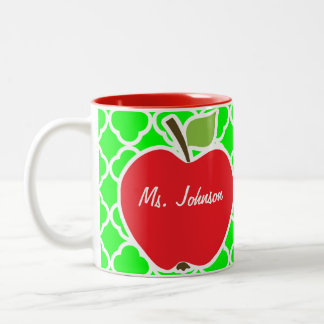 Tasse 2 Couleurs Apple mignon sur Quatrefoil vert électrique