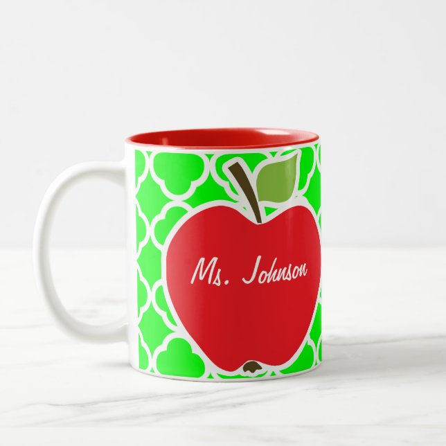 Tasse 2 Couleurs Apple mignon sur Quatrefoil vert électrique (Gauche)