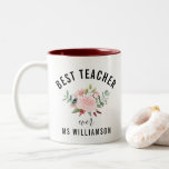 Tasse 2 Couleurs Appréciation de l'enseignant Floral Personnalisé<br><div class="desc">Votre professeur préféré va adorer cette tasse à café florale personnalisée avec son nom et un joli bouquet de pivoines aquarelle. Vous pouvez facilement personnaliser la tasse de votre professeur en utilisant "personnaliser le modèle". Si vous souhaitez modifier les polices ou les couleurs de police, allez un pas plus loin...</div>