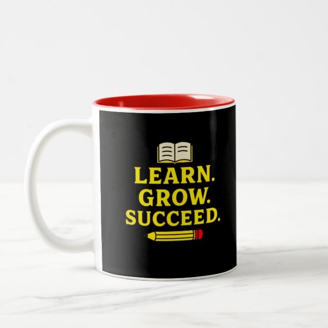 Tasse 2 Couleurs Apprenez. Croissance. Réussi. Motivation (Gauche)