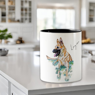Tasse 2 Couleurs Aquarelle Allemande Berger Malinois Personnalisé