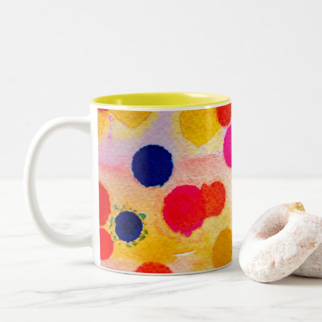 Tasse 2 Couleurs Aquarelle arc-en-ciel pois (Avec donut)