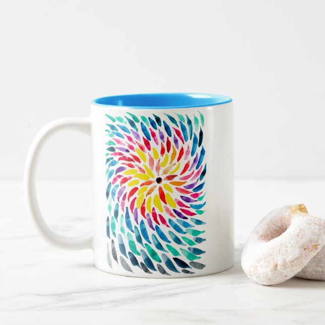 Tasse 2 Couleurs Aquarelle arc-en-ciel spirale abstraite (Avec donut)