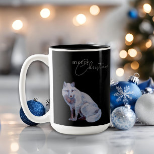 Tasse 2 Couleurs Aquarelle Arctic Fox Joyeux Noël noir