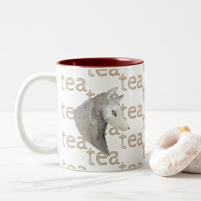 Tasse 2 Couleurs Aquarelle Artistique Gray Wolf Thé animal sauvage (Avec donut)