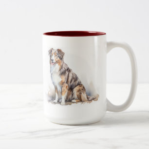 Tasse 2 Couleurs Aquarelle Australian Shepherd