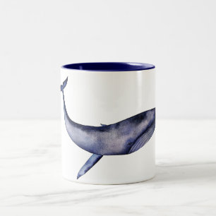 Tasse 2 Couleurs Aquarelle Baleine bleue