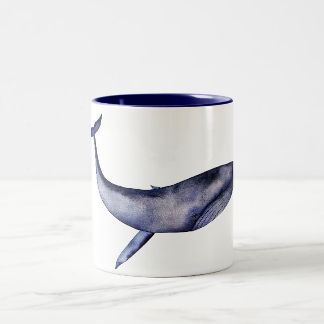 Tasse 2 Couleurs Aquarelle Baleine bleue (Centre)