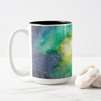 Tasse 2 Couleurs Aquarelle bleu vert galaxy fushia