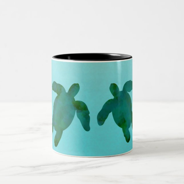 Tasse 2 Couleurs Aquarelle bleue verte Tortues de mer (Centre)