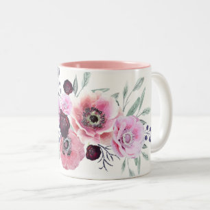Tasse 2 Couleurs Aquarelle bordeaux fleurs roses