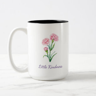 Tasse 2 Couleurs Aquarelle botanique de l'œillet rose avec nom pers