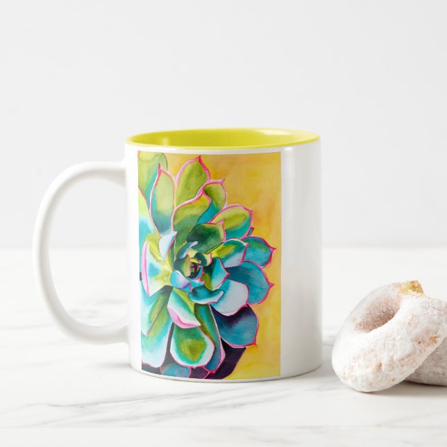 Tasse 2 Couleurs Aquarelle botanique de succulente (Avec donut)