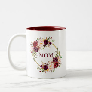 Tasse 2 Couleurs Aquarelle Bourgogne Floral Gold Maman