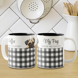 Tasse 2 Couleurs Aquarelle Carlin chien plaid noir blanc personnali