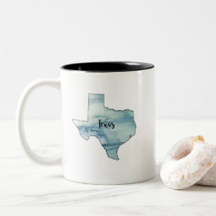 Tasse 2 Couleurs Aquarelle Carte d'état du Texas