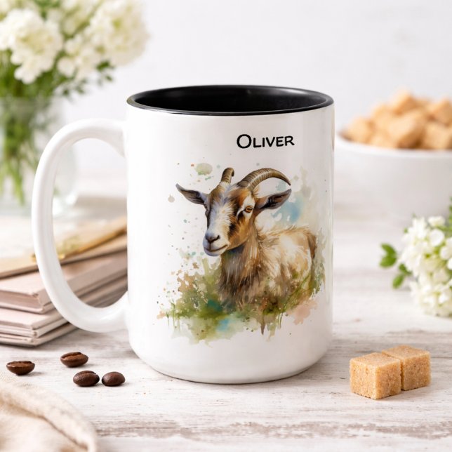 Tasse 2 Couleurs Aquarelle Chèvre de ferme, sur mesure (Créateur téléchargé)