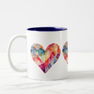 Tasse 2 Couleurs Aquarelle coeur en diamant pour une belle