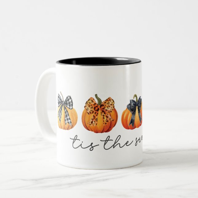 Tasse 2 Couleurs Aquarelle Coquette Bow Citrouille Automne Thanksgi (Devant gauche)