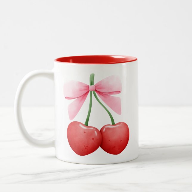 Tasse 2 Couleurs Aquarelle Coquette Cerises (Gauche)