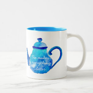 Tasse 2 Couleurs Aquarelle couleur bleu teapot