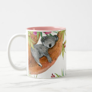Tasse 2 Couleurs Aquarelle Cute Koala ours sur Eucalyptus Tree