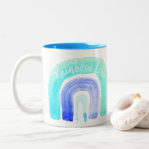 Tasse 2 Couleurs Aquarelle d'amour bleu arc-en-ciel