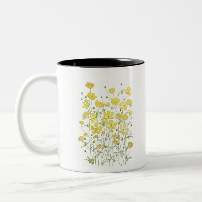 Tasse 2 Couleurs aquarelle de champ des fleurs de beurres jaunes (Gauche)