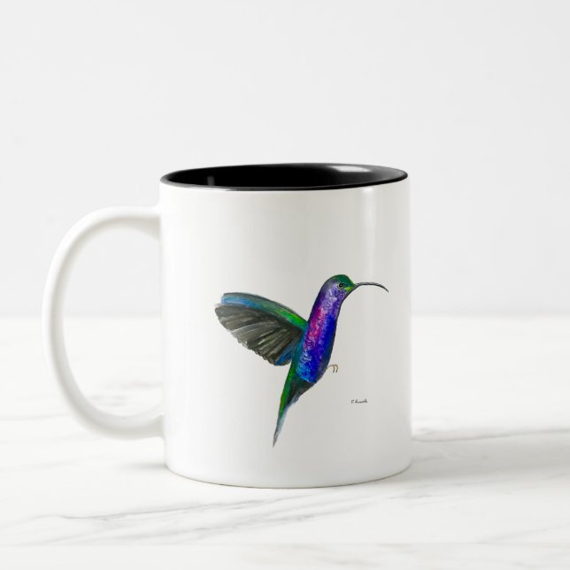 Tasse 2 Couleurs Aquarelle de colibri bleu (Gauche)