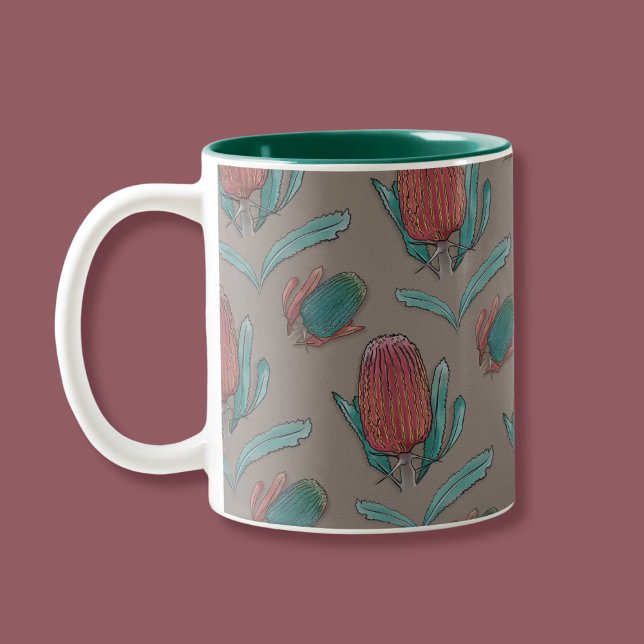 Tasse 2 Couleurs Aquarelle de la Banksia rouge - Fleur autochtone a (Créateur téléchargé)