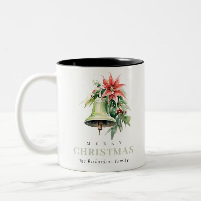 Tasse 2 Couleurs Aquarelle de Noël Bell Pine Poinsettia Folithe (Gauche)