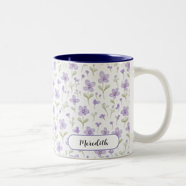 Tasse 2 Couleurs Aquarelle Doodle violet Violets Café (Droit)