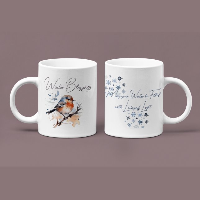 Tasse 2 Couleurs Aquarelle douce pour oiseaux d'hiver Inspirant (Créateur téléchargé)
