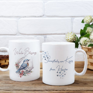 Tasse 2 Couleurs Aquarelle doux Oiseau d'hiver Snowflakes