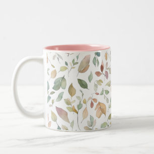 Tasse 2 Couleurs Aquarelle Feuilles Vert de la Terre