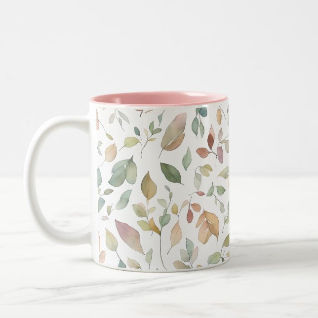Tasse 2 Couleurs Aquarelle Feuilles Vert de la Terre (Gauche)