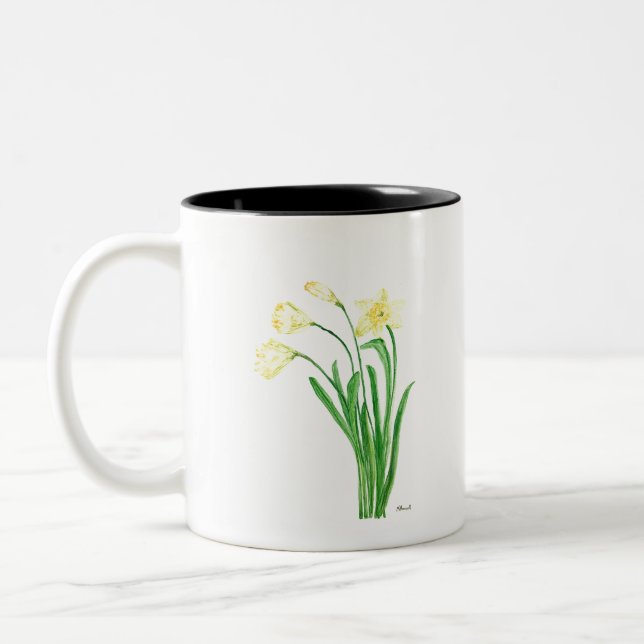 Tasse 2 Couleurs Aquarelle fleurie de printemps jaune jonquilles fl (Gauche)