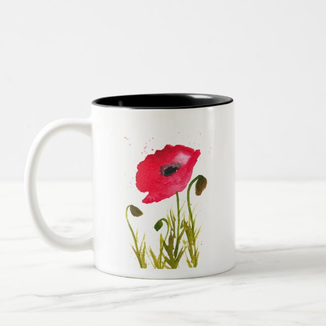 Tasse 2 Couleurs Aquarelle fleurs rouges de pavots chic rustique (Gauche)