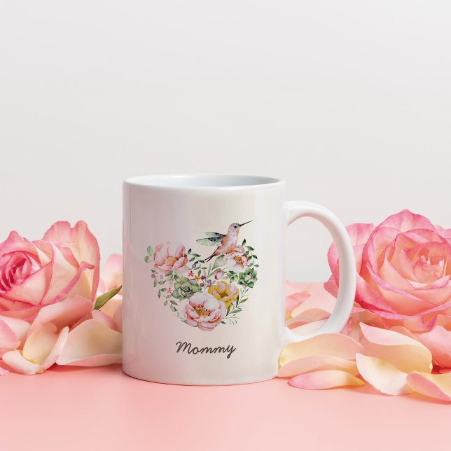 Tasse 2 Couleurs Aquarelle Floral Coeur Hummingbird Mommy Cadeau (Créateur téléchargé)